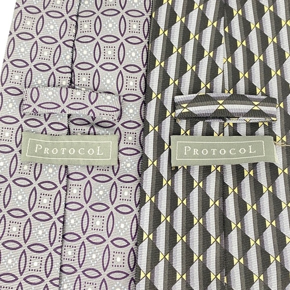 Protocol Silk Ties Lot of 2 Grey / Gray prints 58 in length - Picture 5 of 7